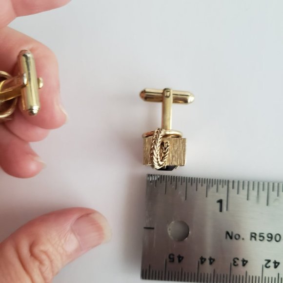 VTG Square Large Jewel Gold Toned Cuff Links - Picture 7 of 8